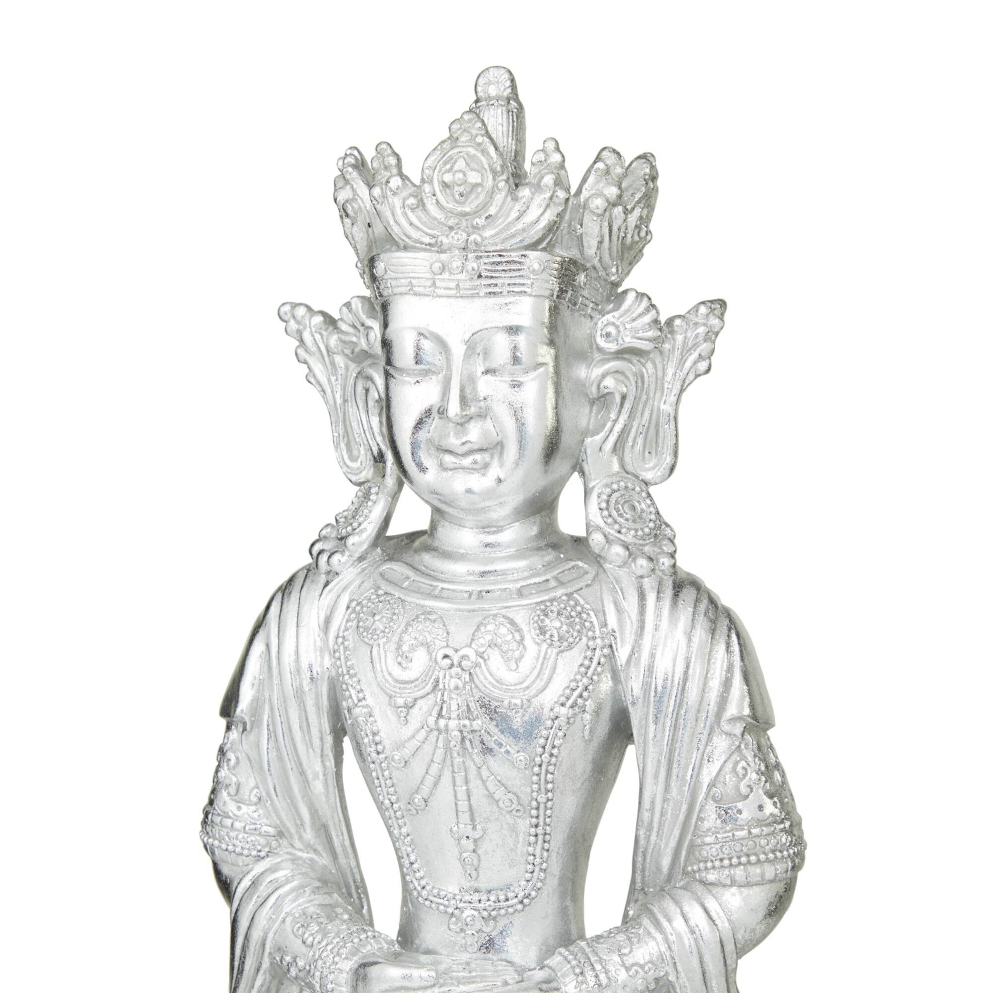 Silver Resin Bohemian Buddha Sculpture, Set of 21" x 14" x 10"